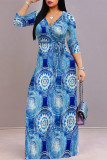 Casual Street Geometric Print With Belt Contrast V Neck Printed Dresses