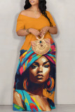 Casual Street Figure Print Off Shoulder Printed Dresses
