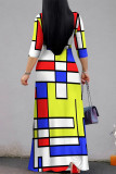 Casual Street Daily Geometric Print With Belt Contrast V Neck Printed Dresses