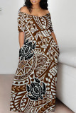 Sexy National Totem Print Off Shoulder Printed Dresses