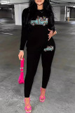 Casual Print Patchwork O Neck Long Sleeve Two Pieces