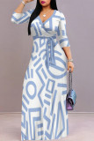 Casual Street Geometric Print Lace Up V Neck Printed Dresses