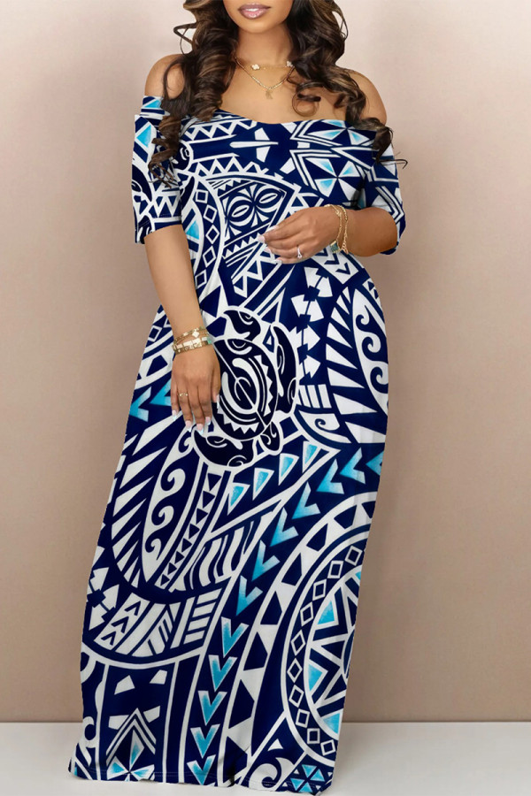 Sexy National Totem Print Off Shoulder Printed Dresses