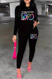 Casual Letters Patchwork O Neck Long Sleeve Two Pieces