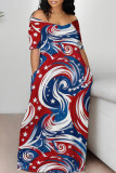 Sexy Floral Print Pocket Contrast Off Shoulder Printed Dresses