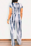 Casual Daily Graffiti Print Pocket Contrast O Neck Short Sleeve Two Pieces