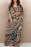 Sexy National Totem Print Off Shoulder Printed Dresses