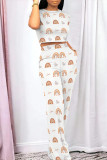 Casual Daily Graffiti Print Pocket Contrast O Neck Short Sleeve Two Pieces