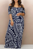 Sexy National Totem Print Off Shoulder Printed Dresses