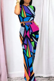 Casual Daily Graffiti Print Pocket Contrast O Neck Short Sleeve Two Pieces