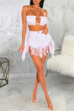 Fashion Casual Solid Tassel High Waist Regular Jeans