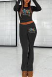 Casual Letters Patchwork Hot Drill O Neck Long Sleeve Two Pieces