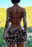 Sexy Print Backless O Neck Long Sleeve Dresses