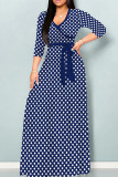Casual Print Patchwork Strap Design V Neck Long Dresses