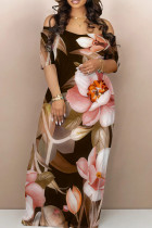 Casual Print Patchwork Backless Off Shoulder Long Dresses