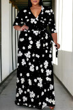 Casual Daily Flowers Print Lace Up V Neck Printed Plus Size Dresses