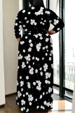 Casual Daily Flowers Print Lace Up V Neck Printed Plus Size Dresses