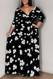 Casual Daily Flowers Print Lace Up V Neck Printed Plus Size Dresses