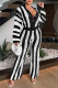 Casual Stripe Patchwork Contrast Turndown Collar Long Sleeve Two Pieces