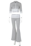 Casual Patchwork Contrast Hooded Half Sleeve Two Pieces