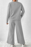 Casual Solid Color Draw String Pocket Patchwork O Neck Long Sleeve Two Pieces