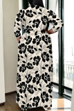 Casual Daily Flowers Print Lace Up V Neck Printed Plus Size Dresses