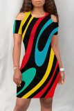 Casual Geometric Print Contrast O Neck Printed Dresses