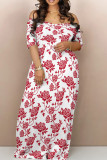 Casual Print Patchwork Backless Off Shoulder Long Dresses