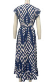 Celebrities Stripe Patchwork V Neck Irregular Dresses