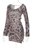 Sexy Print Backless O Neck Long Sleeve Dresses