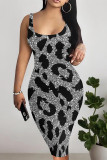 Sexy Gradient Print Leopard Print Contrast U Neck Printed Dresses