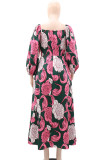 Celebrities Print Hollow Out Patchwork Zipper Long Dresses