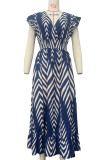 Celebrities Stripe Patchwork V Neck Irregular Dresses