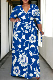 Casual Daily Flowers Print Lace Up V Neck Printed Plus Size Dresses