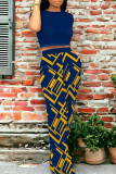 Casual Geometric Print Pocket Contrast O Neck Short Sleeve Two Pieces
