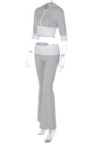 Casual Patchwork Contrast Hooded Half Sleeve Two Pieces