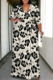 Casual Daily Flowers Print Lace Up V Neck Printed Plus Size Dresses