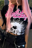 Casual Street Letter Print Contrast O Neck T-Shirts