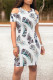 Casual Leaf Print Contrast O Neck Printed Dresses