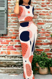 Casual Street Geometric Print Pocket Contrast O Neck Short Sleeve Two Pieces