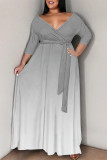 Casual Street Gradient Print Lace Up V Neck Printed Plus Size Dresses