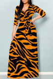 Casual Street Animal Print Lace Up With Belt Contrast V Neck Printed Dresses