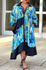 Celebrities Print Pocket Buckle Patchwork Ruffle Irregular Hem Turndown Collar Irregular Plus Size Dresses