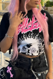 Casual Street Letter Print Contrast O Neck T-Shirts