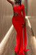 Celebrities Solid Color Hollow Out Patchwork Backless Oblique Collar Long Dresses