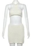 Sexy Casual Solid Color Backless Belted Halter Sleeveless Two Pieces