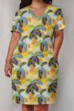 Casual Vacation Tropical Print Pocket V Neck Printed Plus Size Dresses