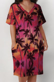 Casual Vacation Tropical Print Pocket V Neck Printed Plus Size Dresses