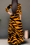 Casual Street Animal Print Lace Up With Belt Contrast V Neck Printed Dresses