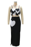 Celebrities Heart Shaped Patchwork Backless High Slit Spaghetti Strap Sleeveless Two Pieces